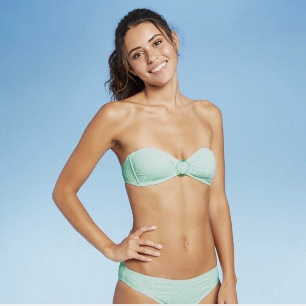 Xhilaration Women's Juniors' Bikini Top Ring Front Textured Bandeau Size SM